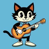cat playing guitar musician cat. vector