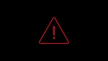 Red Neon Animation Caution Warning Sign With Black Background 4K Looping Animation video