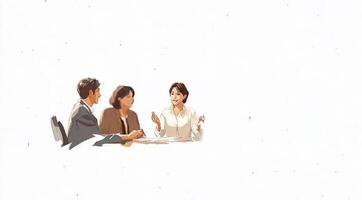 mujer de negocios líder presentación y taller con equipo en oficina, dibujado a mano estilo animación video