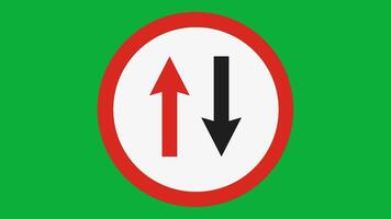 Give way to oncoming vehicles road sign. Priority must be given to vehicles from the opposite direction. circular regulatory traffic sign with two arrows inside video