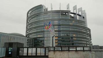 European Union building with waving European Flags. video