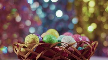 Easter Paschal Eggs Celebration and Colorful Bokeh Behind video
