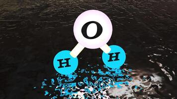 3D Illustration model of the water molecule H2O, H2O floating over water ,water chemical formula video