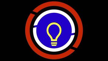 animated light bulb shiny on colorful circular lines on black background. video