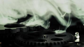 In Smoke Ambiance Turning of Industrial Looking Clock Gears video
