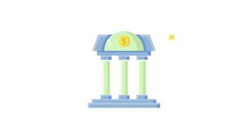 flat icon of building bank with pillar icon animation isolated alpha channel , flat icon looping motion graphic video