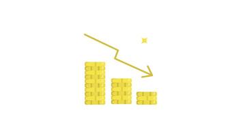 declining coin bar chart with stack coin icon animation video