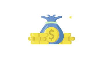 money bag and stack coin icon animation video