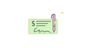 paycheck bank check receipt icon animation , check book, note bank animated icon video