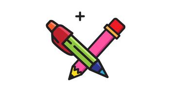 Animated snipping tools with pen and pencil icon . Seamless looping with alpha channel on transparent background video
