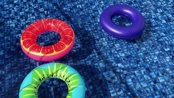 three colorful rings floating in a pool video