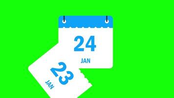 Calendar January months date change dropping page animation green screen background 4k video