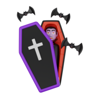 3D Rendering Vampire Sleeping in a Coffin Dark Mythical Creature Icon for Scary Project png