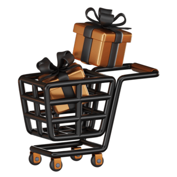 presente compras carrinho 3d ilustração, perfeito para varejo e comércio eletrônico png