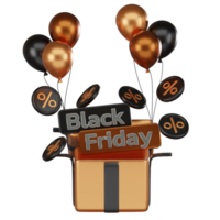 Preto Sexta-feira balão Renderização com 3d presente caixas, festivo ícone para feriado marketing png