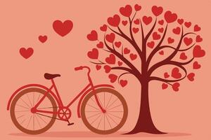a bicycle and a tree with hearts on it vector