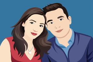 a cartoon couple is smiling at the camera vector