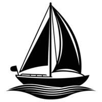 a black and white illustration of a sailboat vector