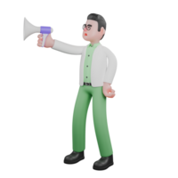Professional Male Ecology Character. A male biologist is standing while speaking using a loudspeaker. 3D Biologist png