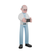 3D Male Scientist in Laboratory. A male scientist observing a mobile phone that is in a horizontal position. Science Illustrated png