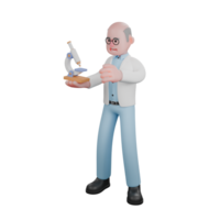 3D Model of Professional Male Scientist. A male scientist stands holding a microscope in his left hand. Science Character png