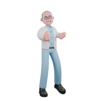 Male Scientist Cartoon Character. A male scientist standing while holding a vacuum flask in his hand with a happy expression. 3D Science Illustrated png