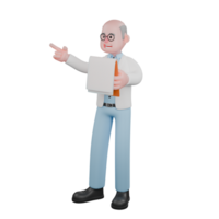 Cartoon Illustrated of a Male Scientist. A male scientist standing holding a clipboard and pointing in a certain direction with his left hand. 3D Technological Style png