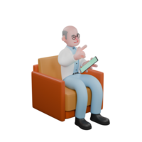 Male Professional Scientist. A male scientist is sitting on a sofa while holding a tablet and pointing forward. Science png