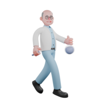 3D Male Scientist Professional. A male scientist walking while carrying a measuring cup and a measuring flask. Science Character png
