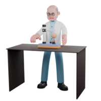 Science Male Scientist. A male scientist is preparing at a laboratory table to conduct an experiment. 3D Professional Character png