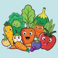 cartoon vegetables with faces and eyes vector