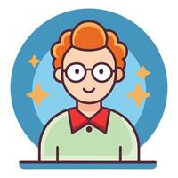 a man with glasses and a red hair is standing in front of a table vector