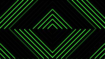 Trendy neon green glow lines form pattern and formation in mirror tunnel, digital background or music video