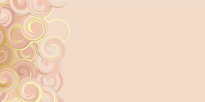 Nude tan fluid swirl horizontal background with golden elements to create a trendy cover. Beige texture for web design. vector