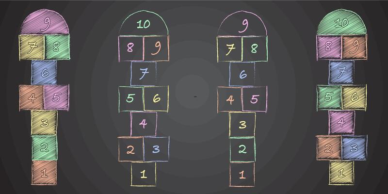 Children street game and playground hopscotch game flat illustration.