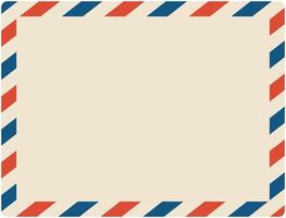 Airmail envelope frame. International vintage letter border. Lady Gray size. Retro air mail postcard with blue and red stripes. Empty classic postal message illustration. vector