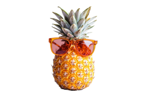 Pineapple with sunglasses isolated on transparent background. png