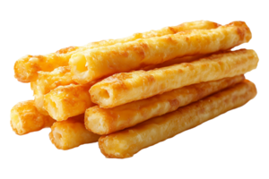 Stack of tasty cheese sticks isolated on transparent background. png