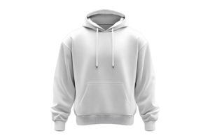 Plain white hoodie for men with long sleeves isolated on transparent background. png