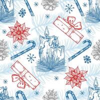 Seamless pattern for Pine cone, Candle, Christmas gift. Isolated on white background. Merry Christmas and Happy New Year vector