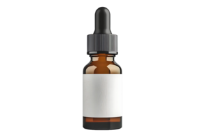 Small dropper bottle with label isolated on transparent background. png