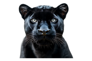 Portrait of a black panther looking at the camera isolated on transparent background png
