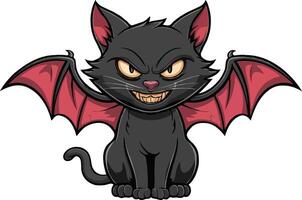 A cartoon black cat with red wings and fangs vector