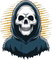 A skull in a hoodie with a black face vector