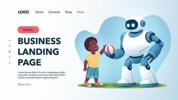 AI Robot Playing a Ball Game With Kid Landing Page vector
