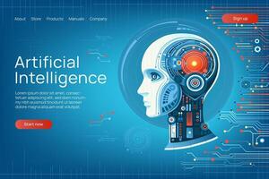 AI Technology Website, robot AI chip processor. vector