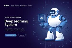 AI Robot With Chip Processor Website Landing Page vector
