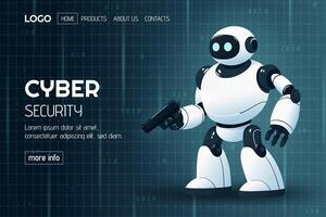 AI Robot Cyber Security Website, Robotic Guard. vector