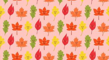 Cute kawaii autumn leaf seamless pattern vector