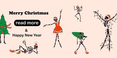 Web page design template. Funny Skeleton with with decoration christmas. vector